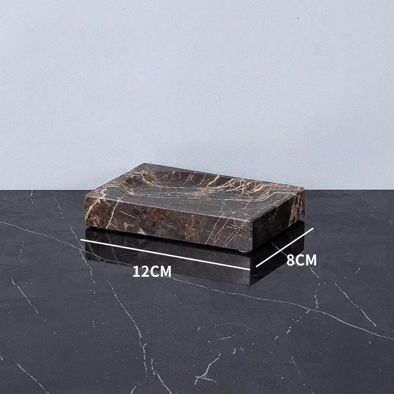 Emperador Dark marble bathroom accessory on black countertop, brown natural marble 12×8 cm