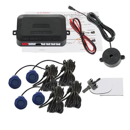 Hippcron 4-sensor car parking sensor kit with buzzer and control box, 12V, blue sensors