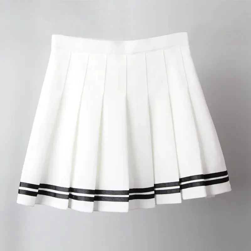 KawaiiGrove Vintage Korean Patchwork Skirt Harajuku Gothic Black Pleated High Waist Mini For Women