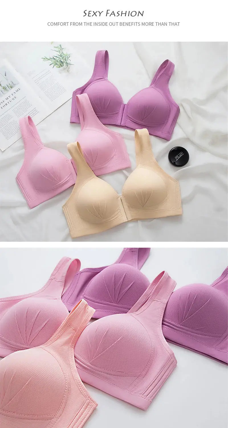 Push Up front-button bra set by Simples Market, four-color collection in pink, peach, beige and lavender