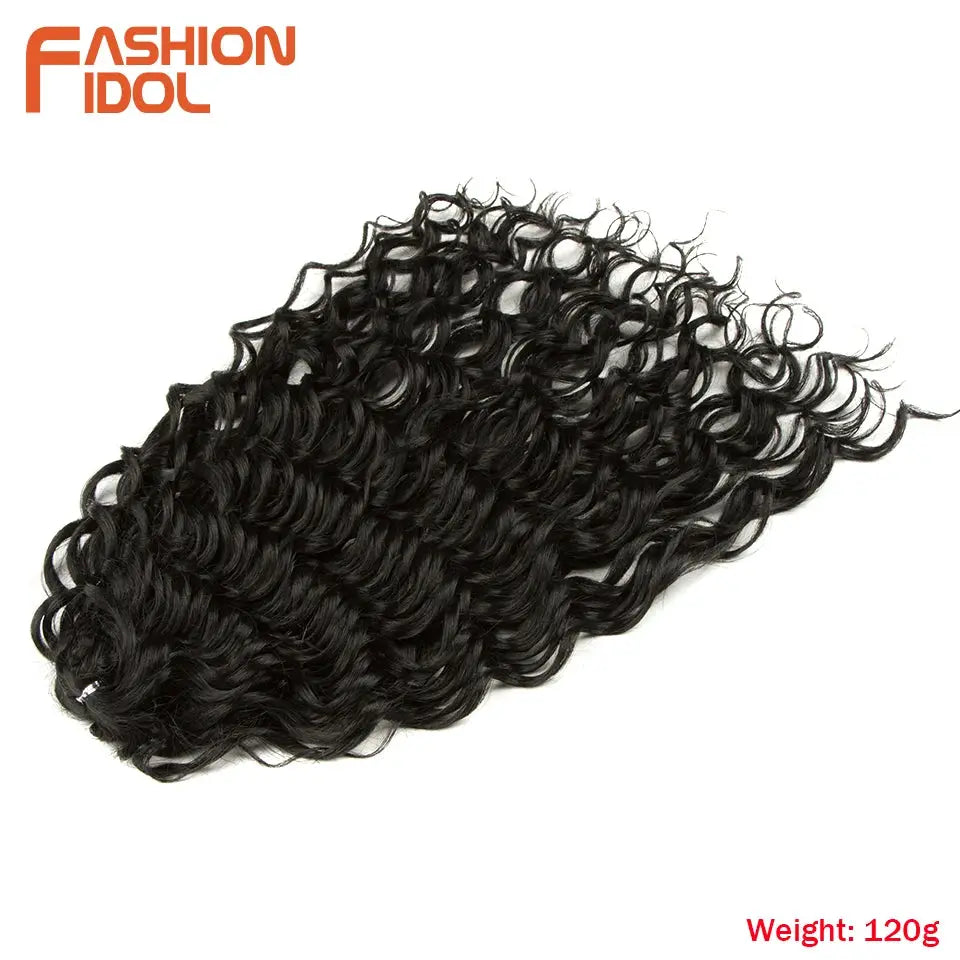 Jessica Hair deep wavy twist crochet braids, Simples Market, black synthetic high-temp fiber, Fashion Idol logo visible