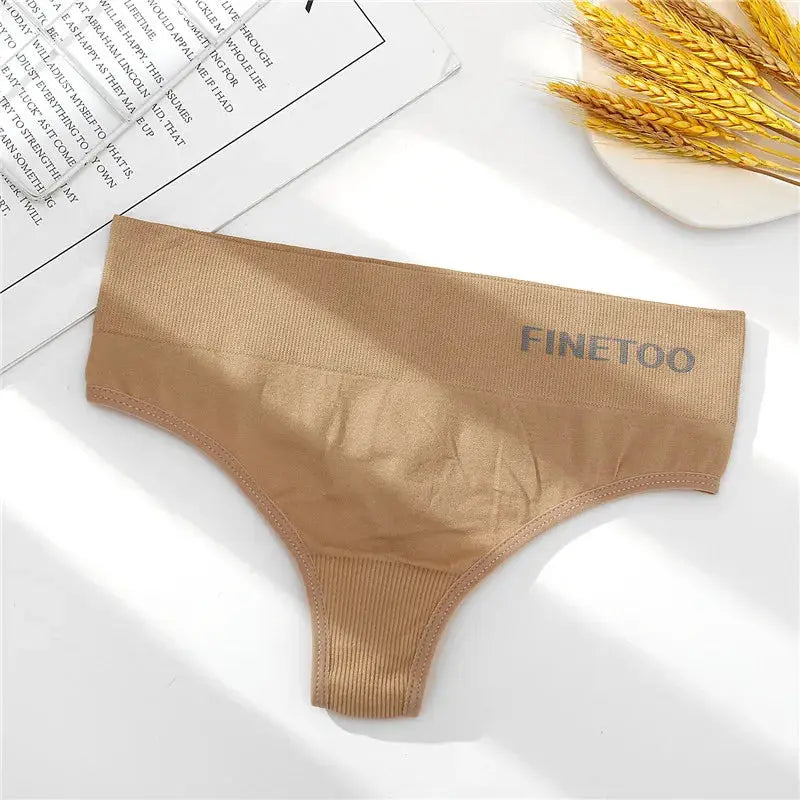 FINETOO beige thong underwear with wide waistband, G-string style