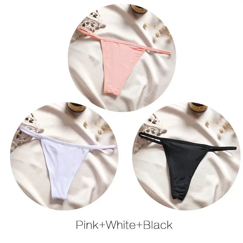 FINETOO 3-piece set of sexy low-rise thongs for women in pink, white, and black by Simples Market for everyday wear