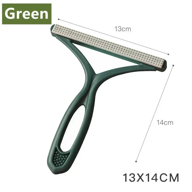 Green silicone double-sided lint remover with ergonomic Y-shaped handle and 13x14 cm head