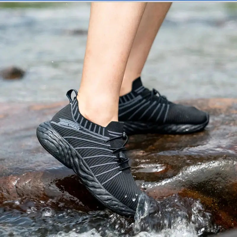 ONEMIX waterproof black running shoes for men by Simples Market; breathable outdoor training sneakers with anti-slip sole