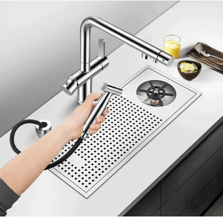 ASRAS Cup Washer bar faucet, brushed 304 stainless steel, 4mm thick handheld spray head for milk tea cafe