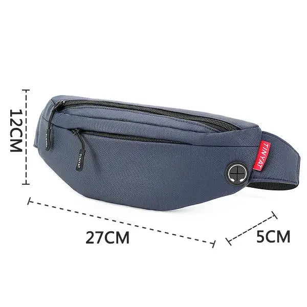 TINYAT waist bag by Simples Market, blue nylon fanny pack with two zip compartments