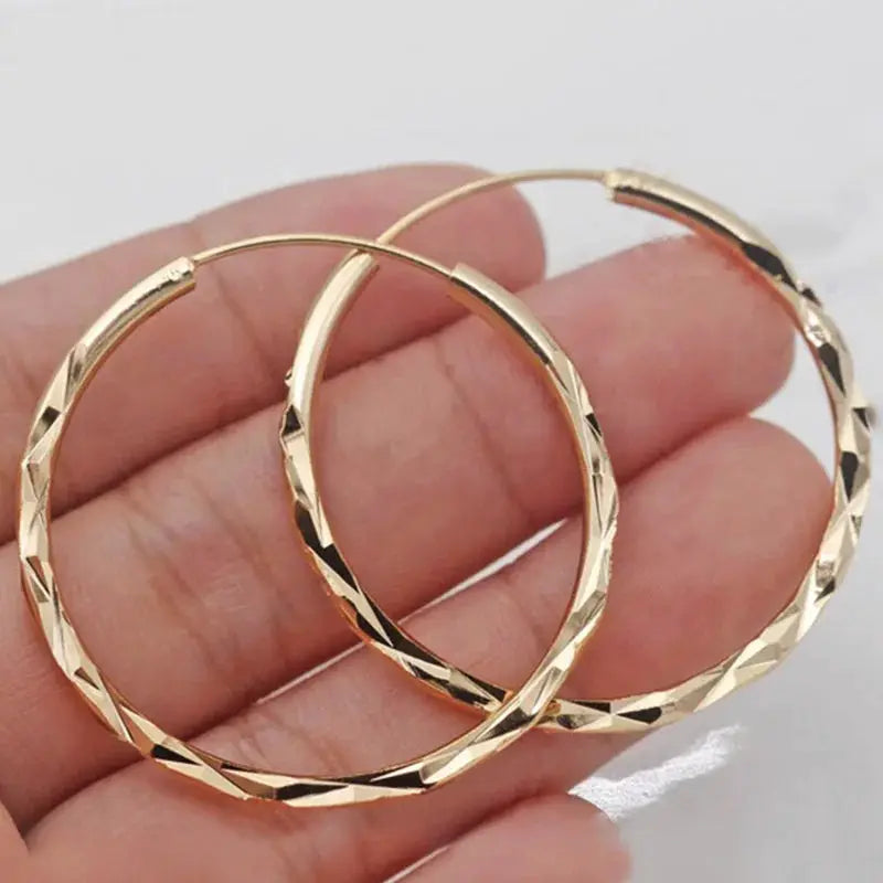 Huitan Classic Simple Hoop Earrings For Women Gold Color Geometric Pattern Versatile Jewelry