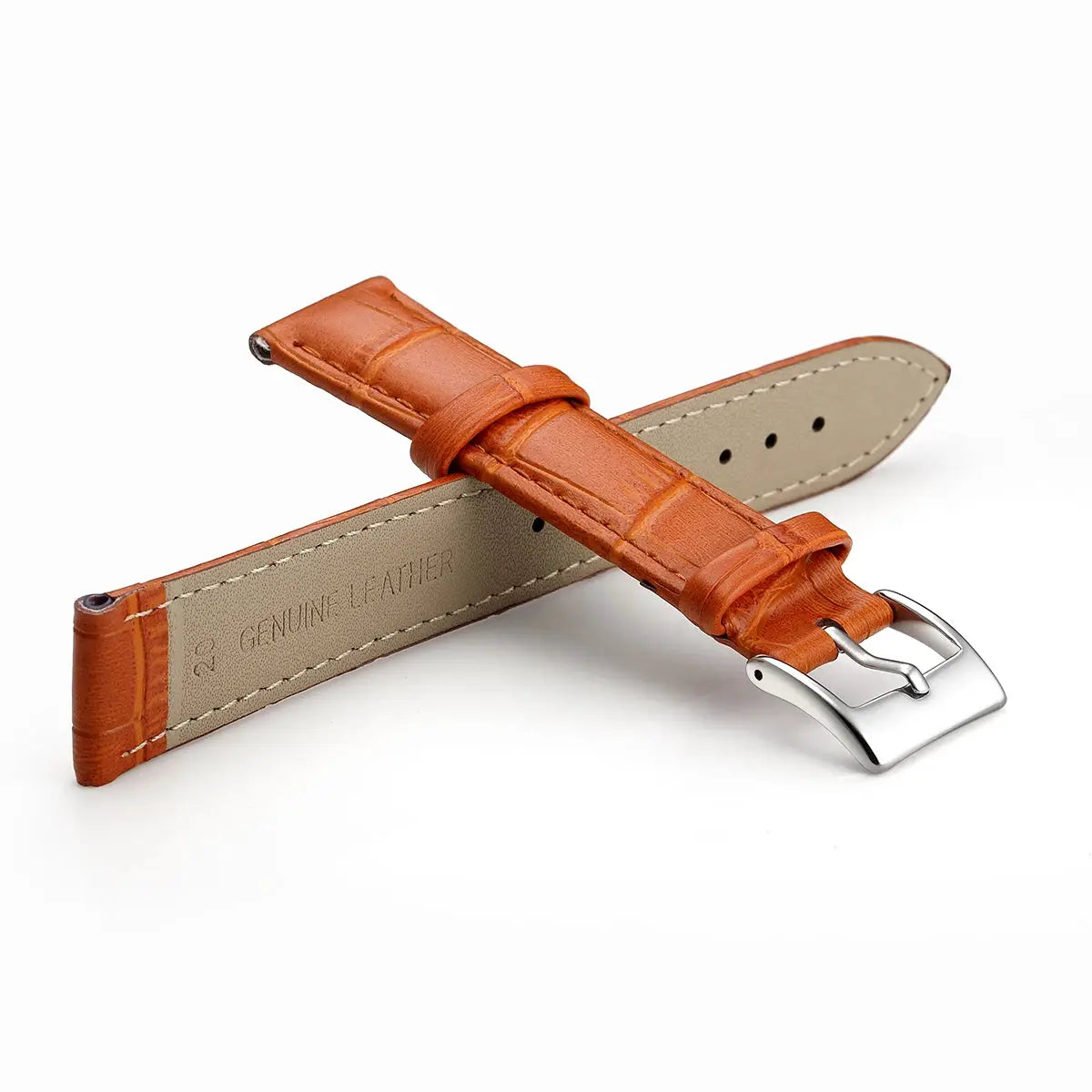 Premium genuine leather watchband strap in tan brown with a silver buckle from Simples Market