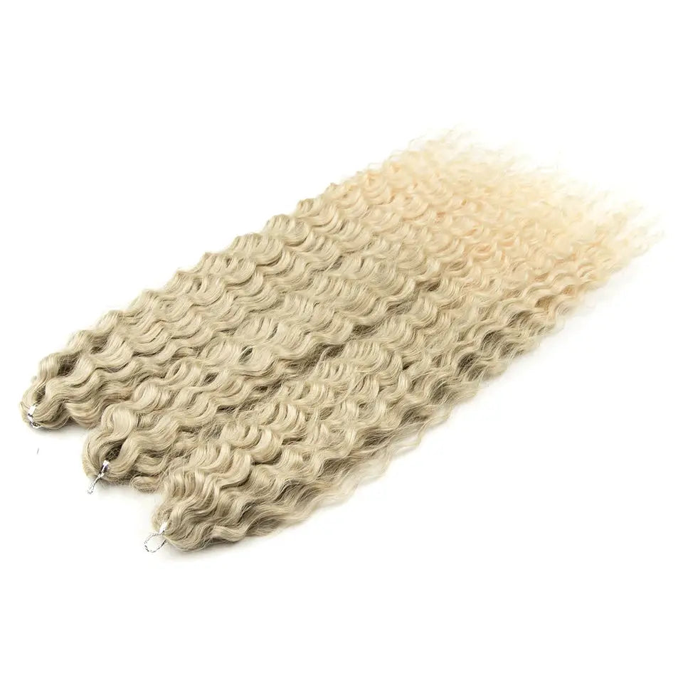 Ariel curl water wave crochet hair extensions, ombre blonde-pink, 22 inch, 3 bundles