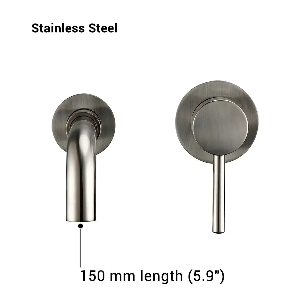 Bathroom basin faucet, two-piece, stainless steel, wall-mounted with single-handle lever, 150 mm length, Simples Market