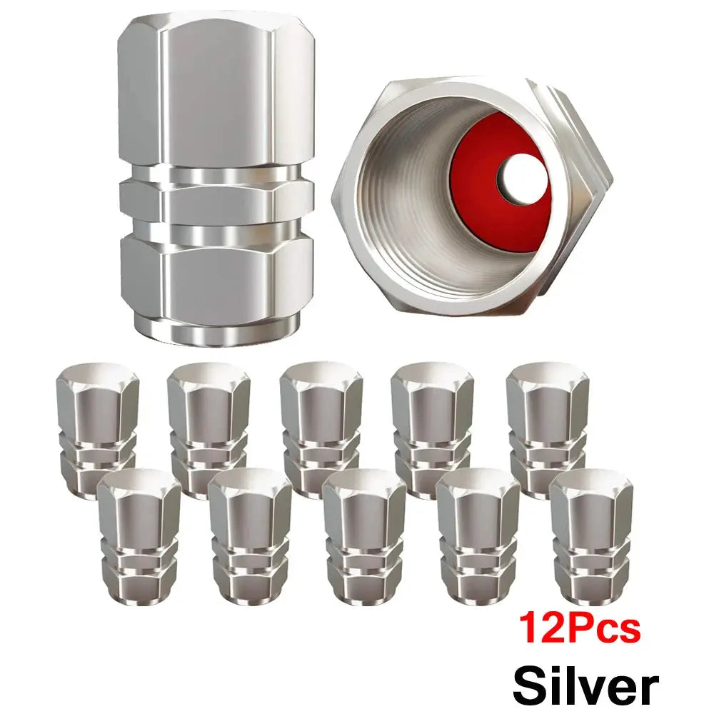 Simples Market AUTCOAT aluminum tire valve caps, 12 pcs silver caps for cars, motorcycles, trucks, bikes