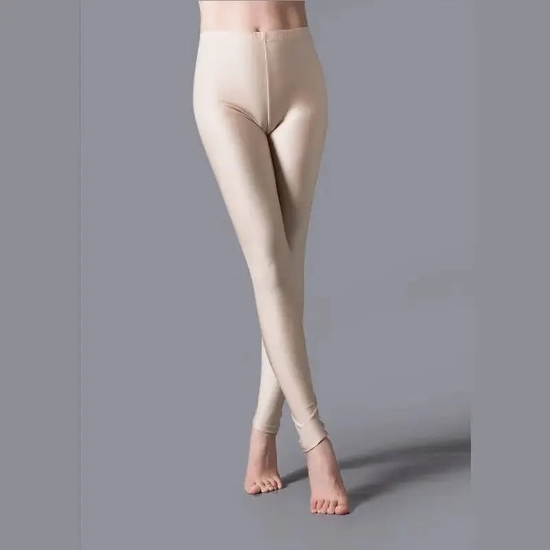 Women's shiny beige leggings in stretch Spandex by Simples Market