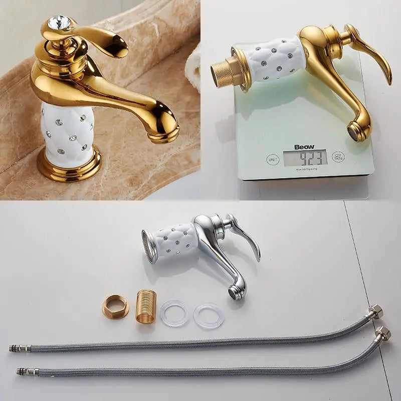 Bathroom faucet set, antique bronze finish solid brass, Simples Market ELFCT001 with two braided hoses and fittings
