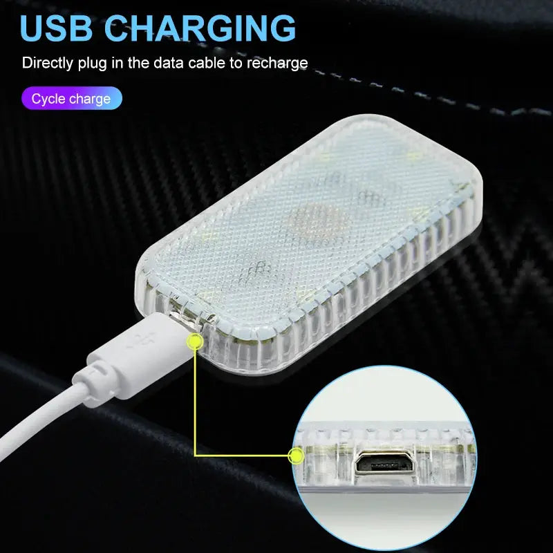 Mini Wireless LED Car Interior Light With Touch Control USB Rechargeable For Door Panels Footwells Trunk Ceiling Roof