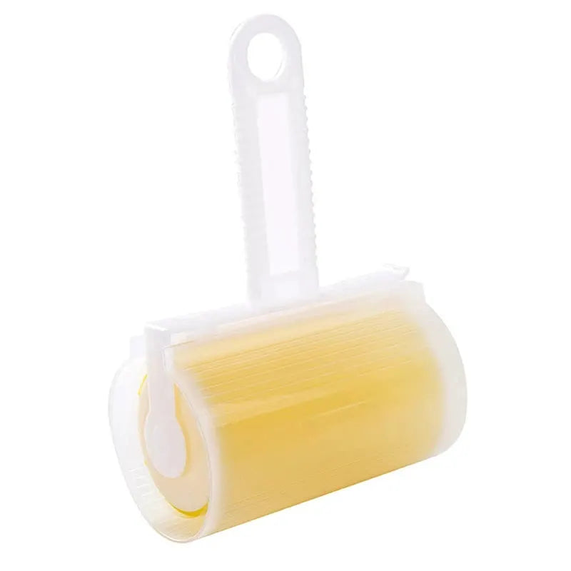 Washable sticky roller for clothes and pet hair by Simples Market, yellow roller with white handle