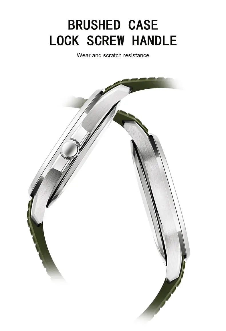 Specht&Sohne automatic sports wristwatch with green strap and stainless steel case