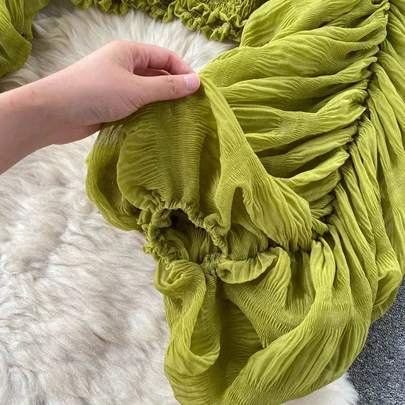 Chiffon blouse in lime green with draped, ruched detailing
