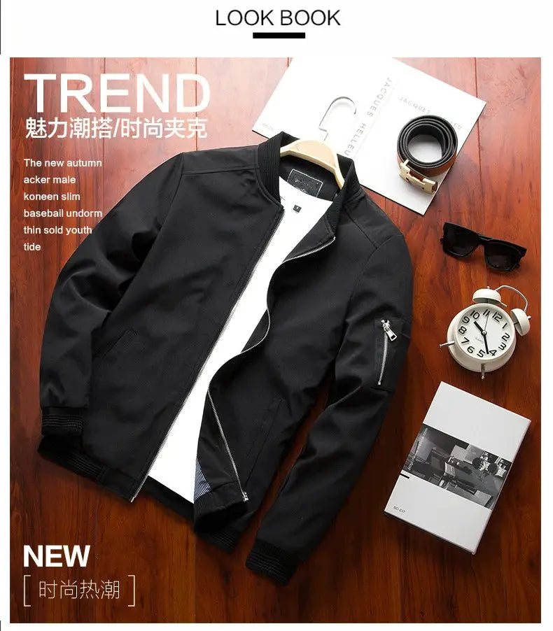 Men's black bomber jacket windbreaker with zip front and ribbed cuffs from Simples Market.