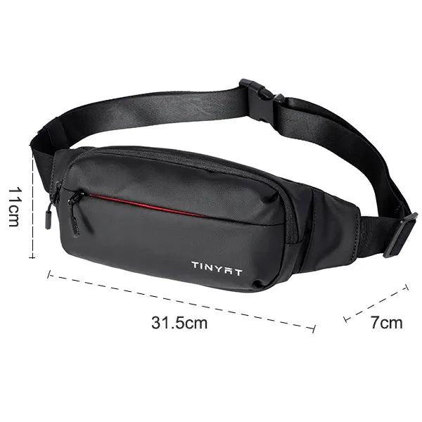 TINYAT black waist bag with red zipper pocket and adjustable belt strap