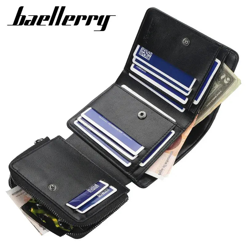 Men's Baellerry PU leather zip wallet with card slots and coin pocket