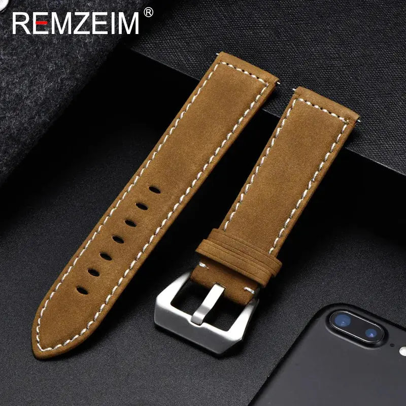Heritage Leather Genuine Leather Watchband Vintage Matte Strap Unisex 18mm To 24mm Black Blue Brown