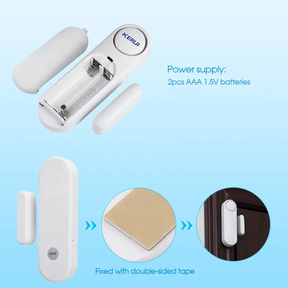 Kerui wireless door/window sensor alarm kit – white, 3 pieces with mounting tape