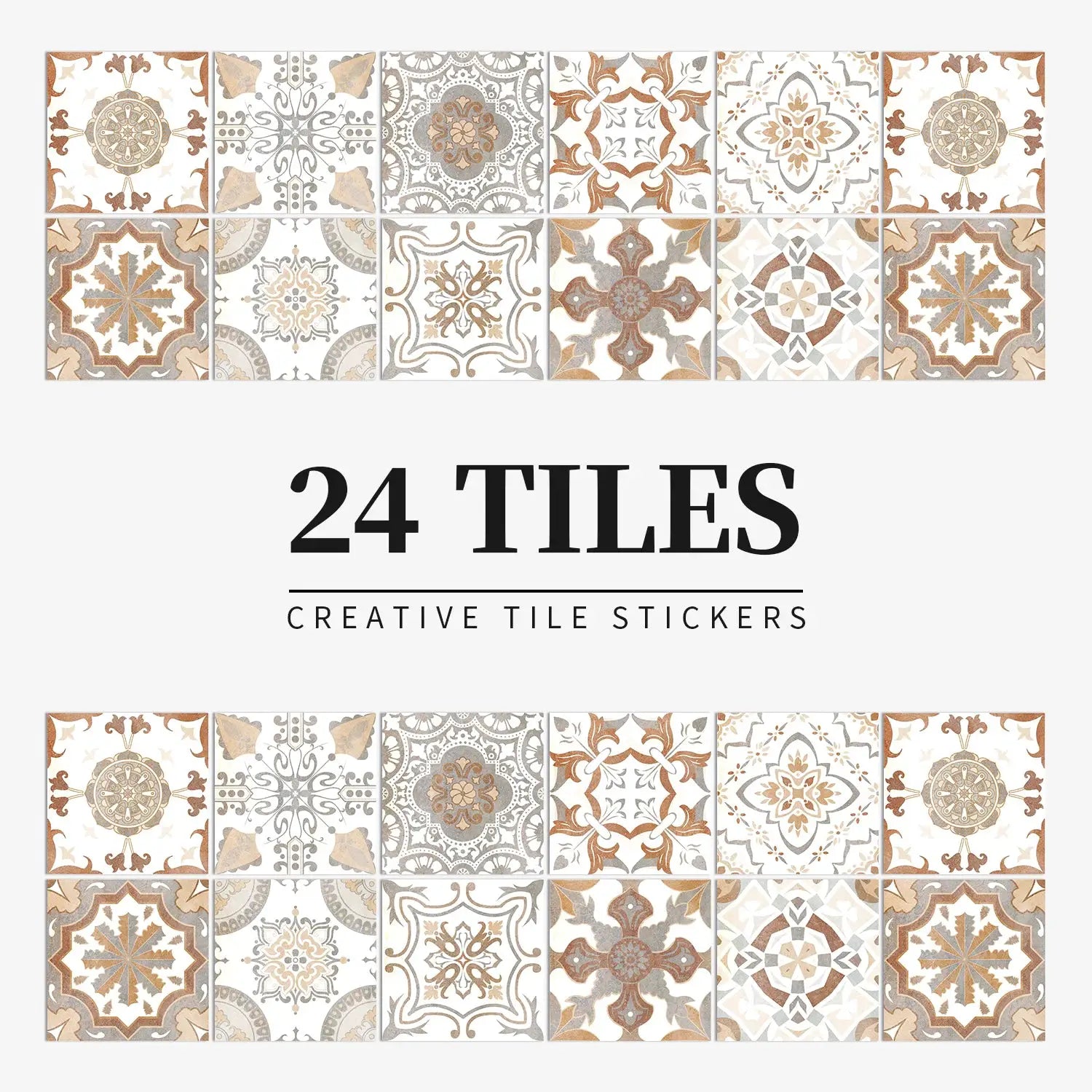 Tile sticker set, 24 pcs, light colors for walls; waterproof self-adhesive decals for kitchen/bathroom