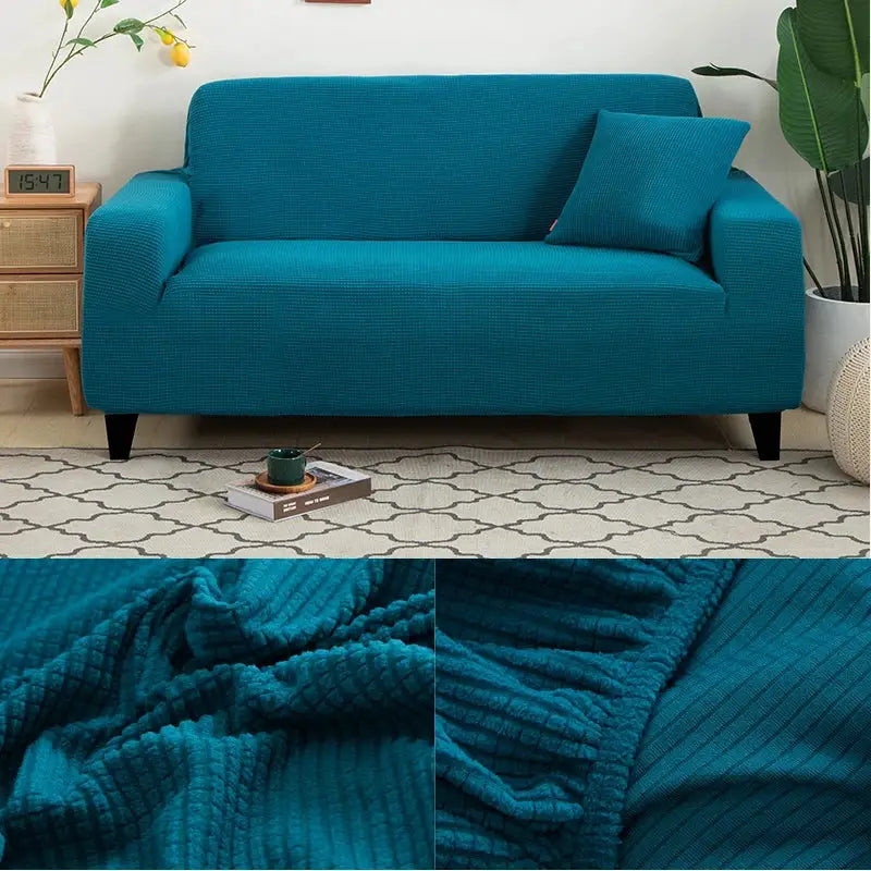 Sofa protector Simples Market teal jacquard slipcover for L-shaped couch