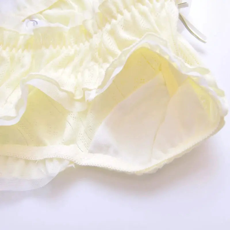 Panties, cotton ruffle style in pale yellow with bow, breathable high-elasticity women's underwear