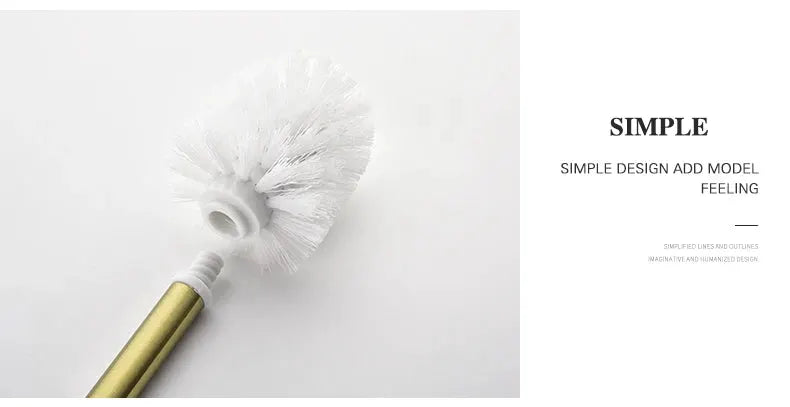 Toilet brush with brushed gold handle and white bristles