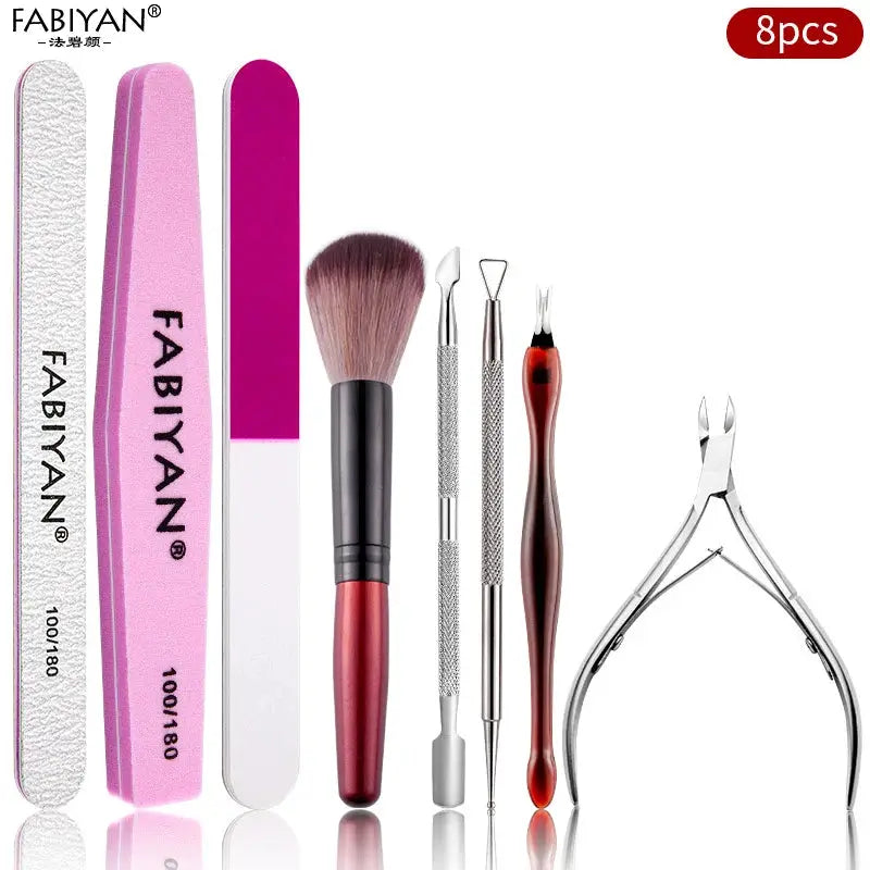 FABIYAN 8pc manicure set with nail files, buffers, cuticle pusher, brush, dotting pen and nail clipper