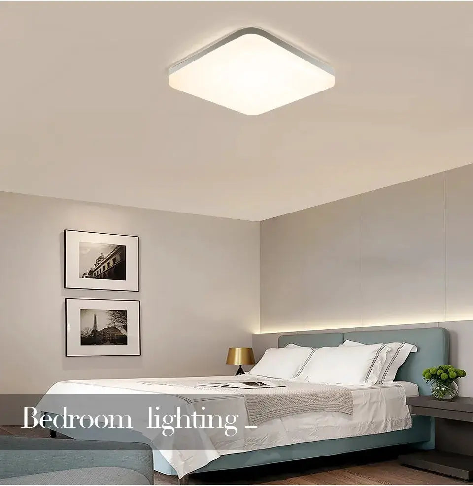 MARPOU square LED ceiling lamp for bedroom, white finish, warm white light
