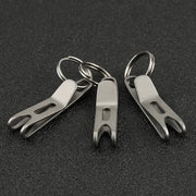 3-piece titanium alloy clasp key ring tools with forked ends, silver outdoor EDC buckle hooks