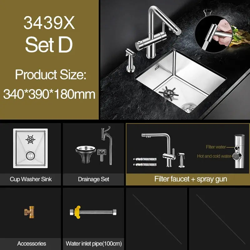 ASRAS Cup Washer Sink set, brushed 304 stainless steel, 4mm thick, Simples Market