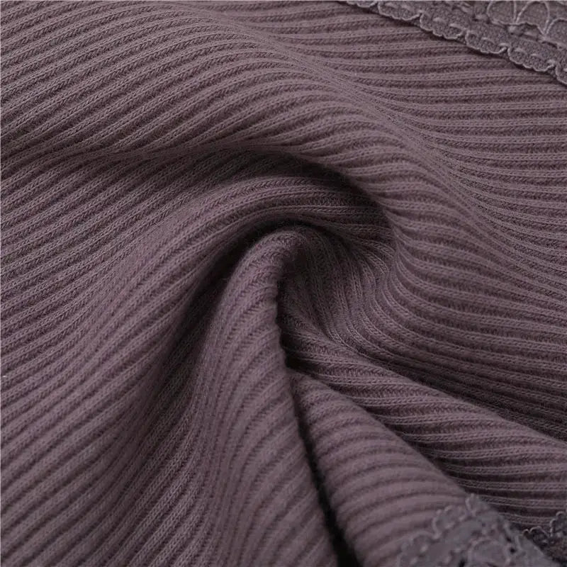 Panties mauve ribbed cotton lace underwear with lace trim; close-up fabric texture