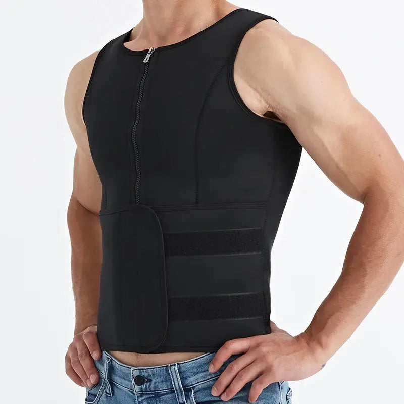 Men's Simples Market black waist trainer sauna vest with front zipper and Velcro waist strap