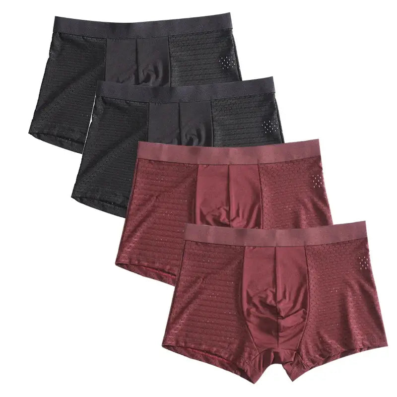 Men's bamboo fiber boxer briefs, 4-pack in black and burgundy, breathable comfort