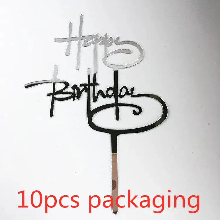 10 Pcs Rose Gold Silver Black Acrylic Cake Toppers Set For Birthday Parties Baby Showers And Dessert Decoration