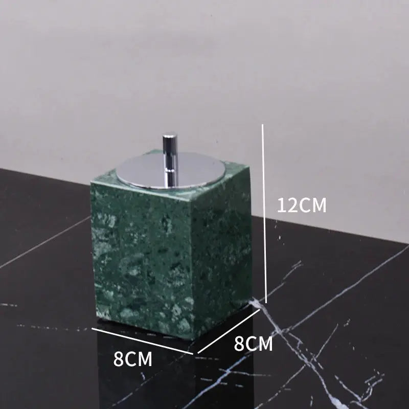 Soap dispenser in Indian green natural marble with chrome pump, 12cm tall and 8cm square base, Simples Market