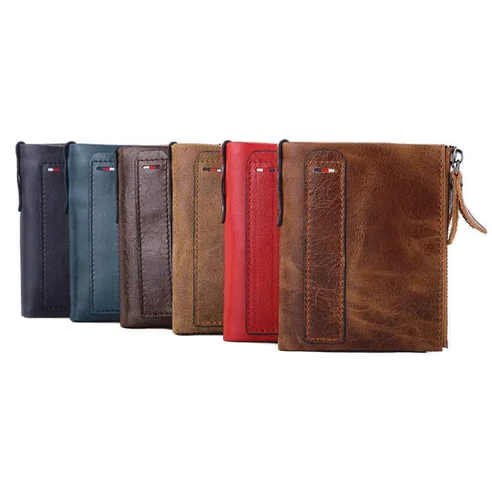 Men's leather cardholder wallets, 100% genuine cowhide, set of 8 in assorted colors