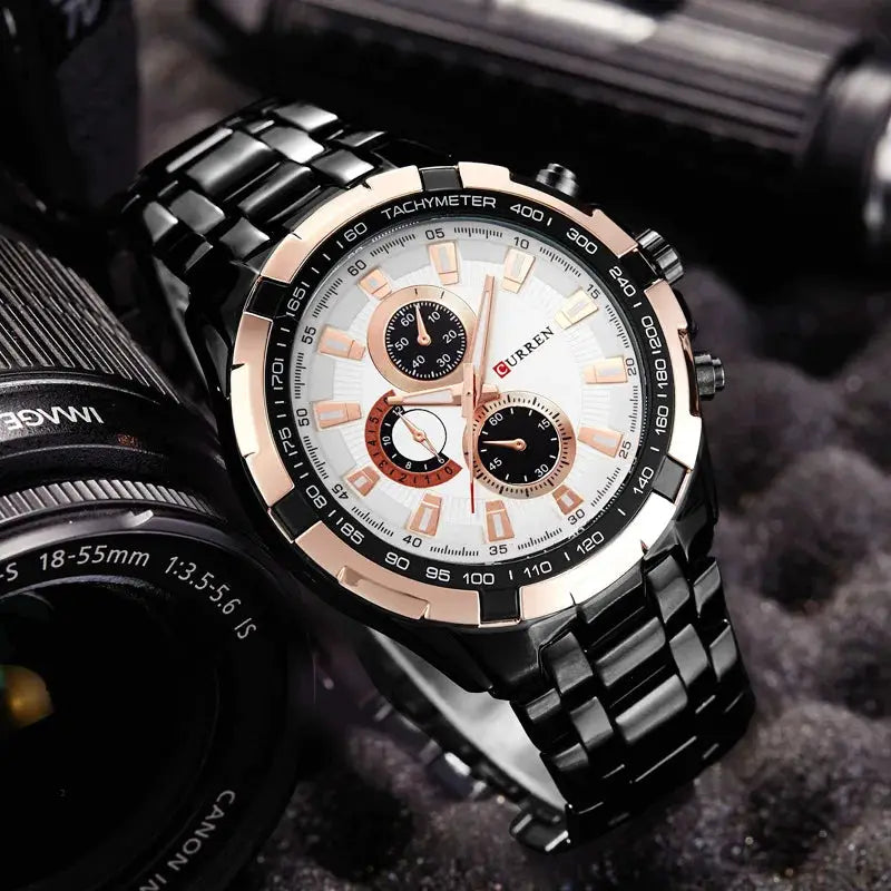 Curren 8023 Quartz Men Watch Water Resistant 3 Bar Stainless Steel Sports Military Wristwatch For Business