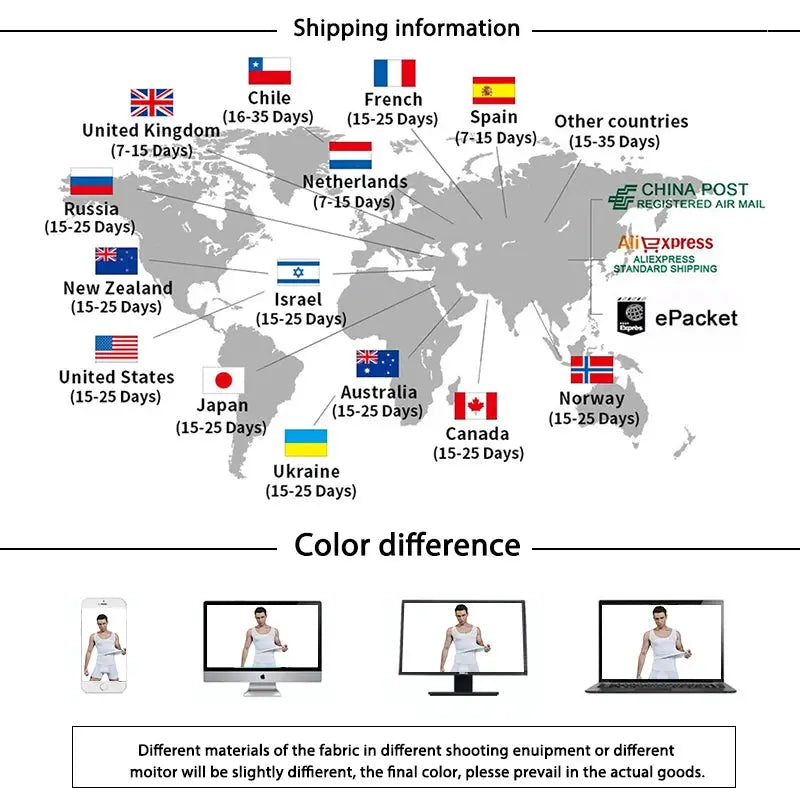 Mens Slimming Body Shaper Shapewear by Simples Market; global shipping map with country flags.