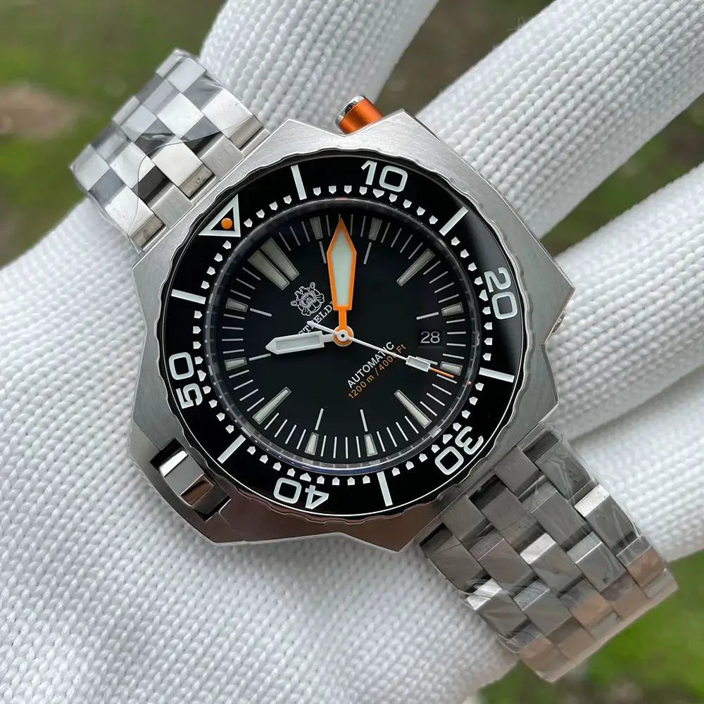 Steeldive Proplof SD1969 V3 dive watch, black dial with orange accents