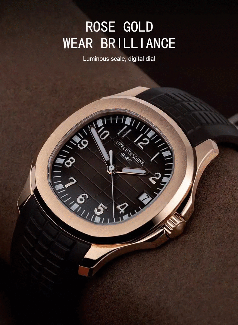 Specht&Sohne automatic men's sports watch with rose-gold case, black dial and black strap