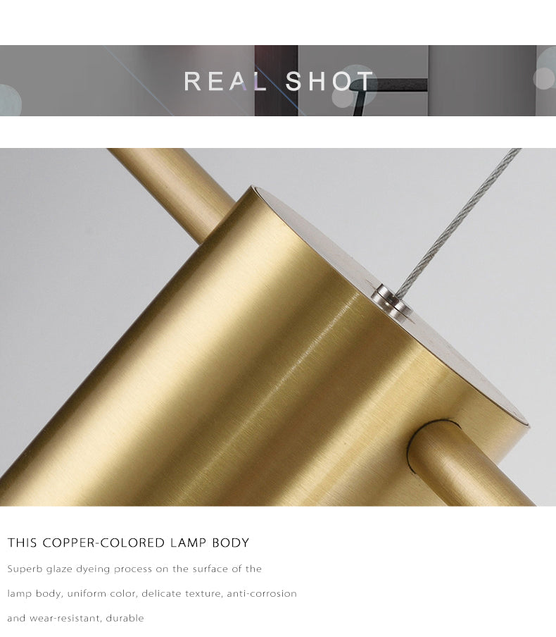 Modern LED pendant chandelier with brass-toned metal lamp body