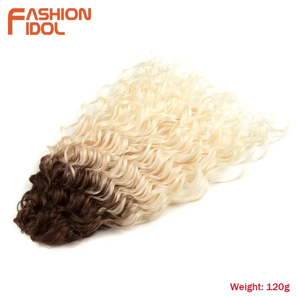Jessica Hair Deep Wavy Twist Crochet Hair extensions, dark brown to blonde gradient, 120g; Fashion Idol logo