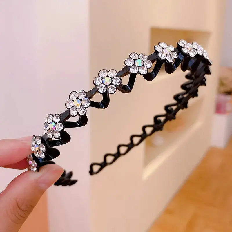 Non Slip Rhinestone Hairbands Elastic Flower Design With Pearl Accents For Women And Girls Headbands