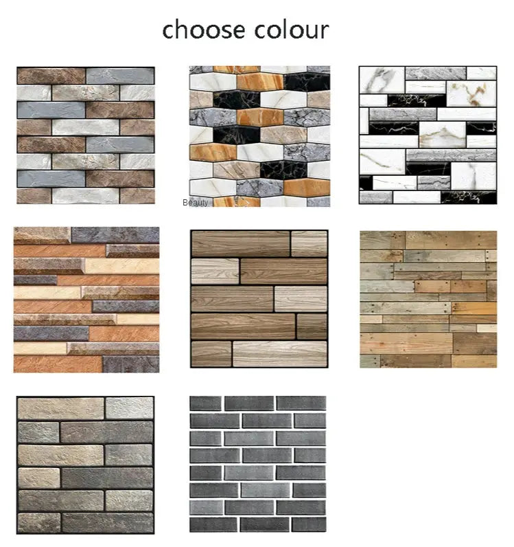 Simples Market self-adhesive tile wall sticker set, 9 designs in 3D PVC brick/stone textures for kitchen or bathroom.