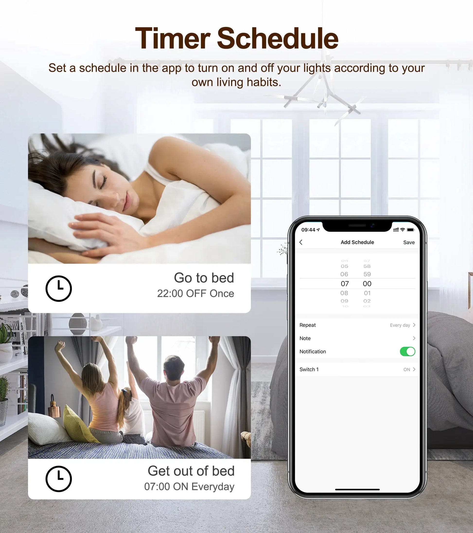 Tuya WiFi Smart Switch Module timer schedule app interface on smartphone screen
